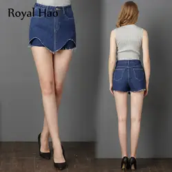 R & H мода 2018 лето стрейч джинсовые шорты Ложные двухсекционные джинсовые шорты женские свободные бахрома повседневные отрезные джинсовые