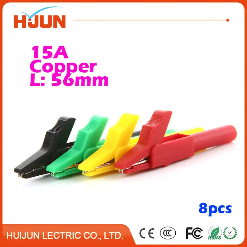 

8pcs/lot 15A 56mm M4 Copper Alligator Clip Cable Wire Battery Crocodile Clips Electrical Clamp Tester Probe Car Double-ended