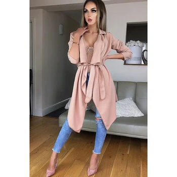 

Women Fashion Autumn Long Sleeve Streetwear Ladies Casual Lace up vintage Coat Elegant jackets dames cardigan veste femme