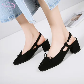 

Chinese casual style square toe summer sandals fashion flock bowknot buckle strap beige pink black medium with women's shoes
