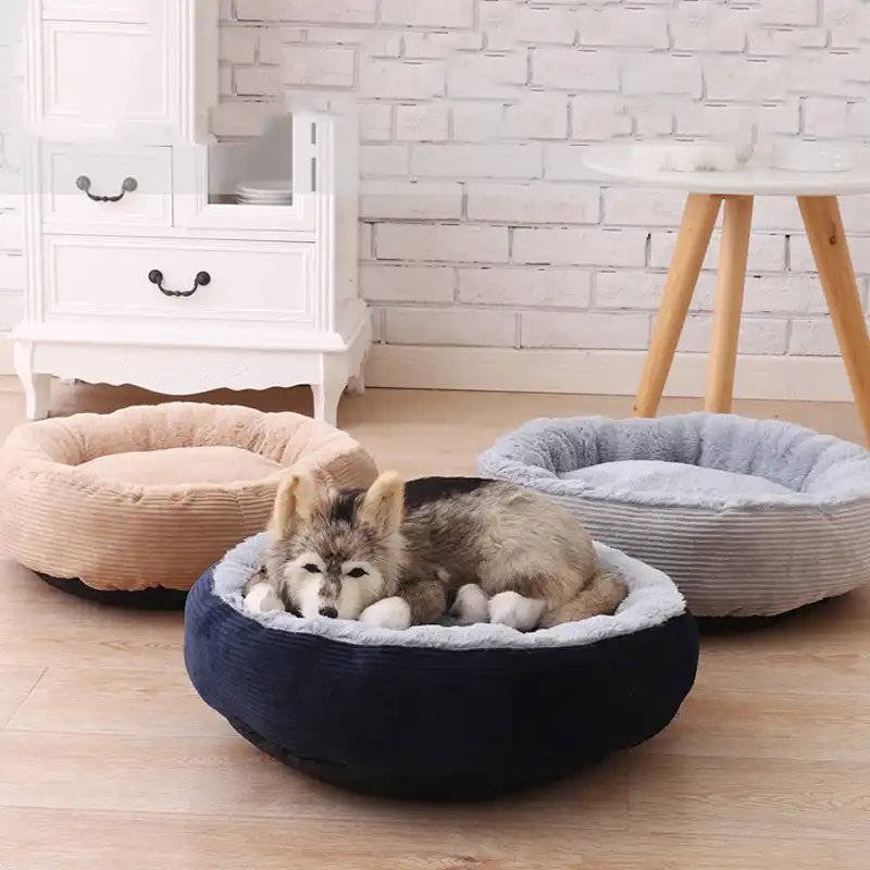 Round Plush Dog Sofas Winter House Kennel For Pug Little Bulldog With Detachable Pillow Cushion Hot Pet Supplies