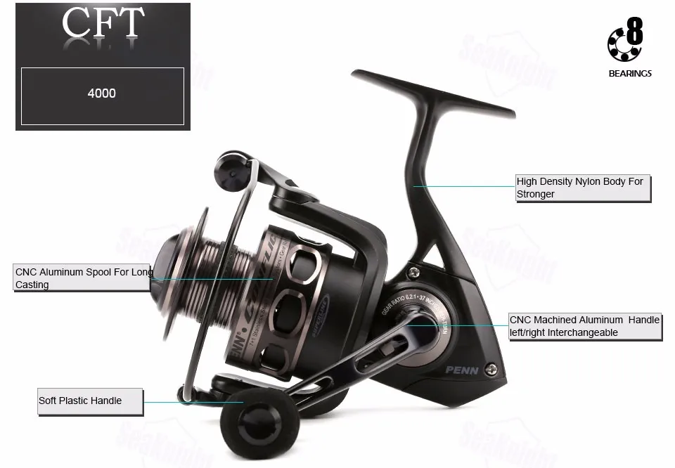Оригинальная PENN CONFLICT CFT 2000-8000 полностью Металлическая спиннинговая Рыболовная катушка 7+ 1BB HT-100 морская Рыболовная катушка пресноводная морская