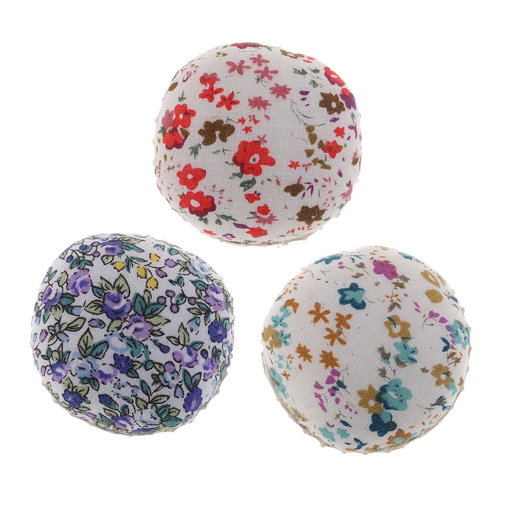 Ball Shape Sewing Pin Cushion Printed Flower Patterns Wrist Wearable Pincushion for Cross Stitch Quilting Needlework Sewing Tool