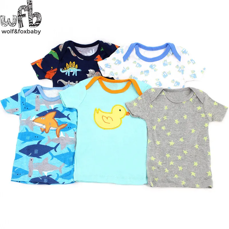 Wobfaobxylf 5 шт./упак. футболка с коротким рукавом для 0-24months для новорожденных, для маленьких мальчиков и девочек