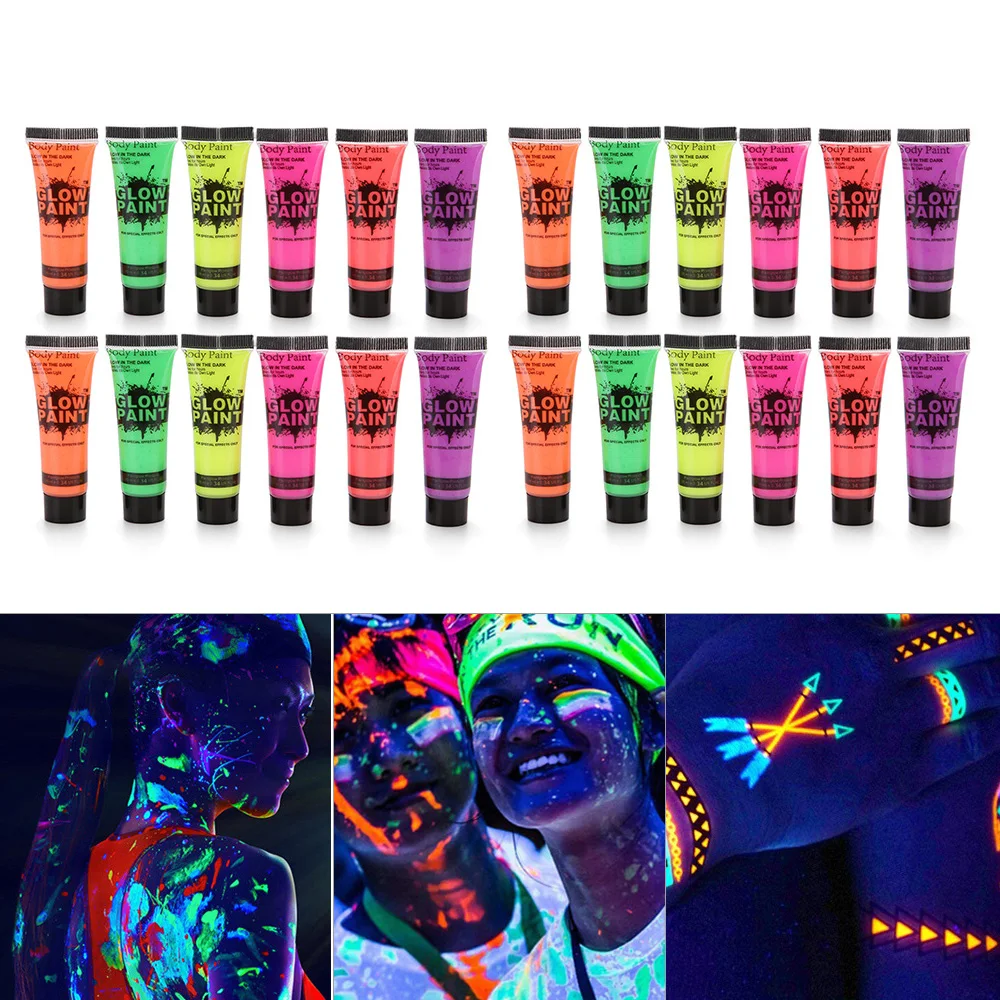 hebben dok Londen 10ml/0.34oz Art Body Paint Glow In Dark Or Uv Light Face &amp; Body Paint  With 24 Colors Glow Blacklight Neon Fluorescent - Oil Paints - AliExpress