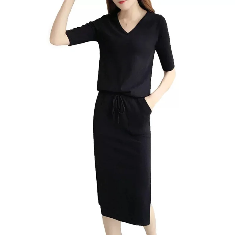 Fashion Casual Summer DressSolid black and white V-Neck Slim Dresses Length:Mid Dress Outfit Evening Party Fashion Casual Summer DressSolid black and white V-Neck Slim Dresses Length:Mid Dress Outfit Evening Party