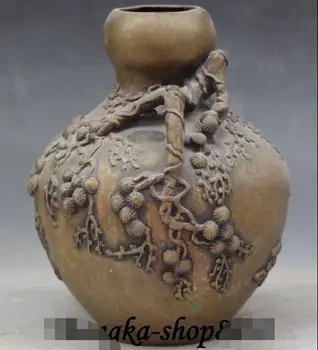 

7" Marked Chinese Bronze phoenix Feng Huang Tree jar Jug Pot Vase Bottle Statue