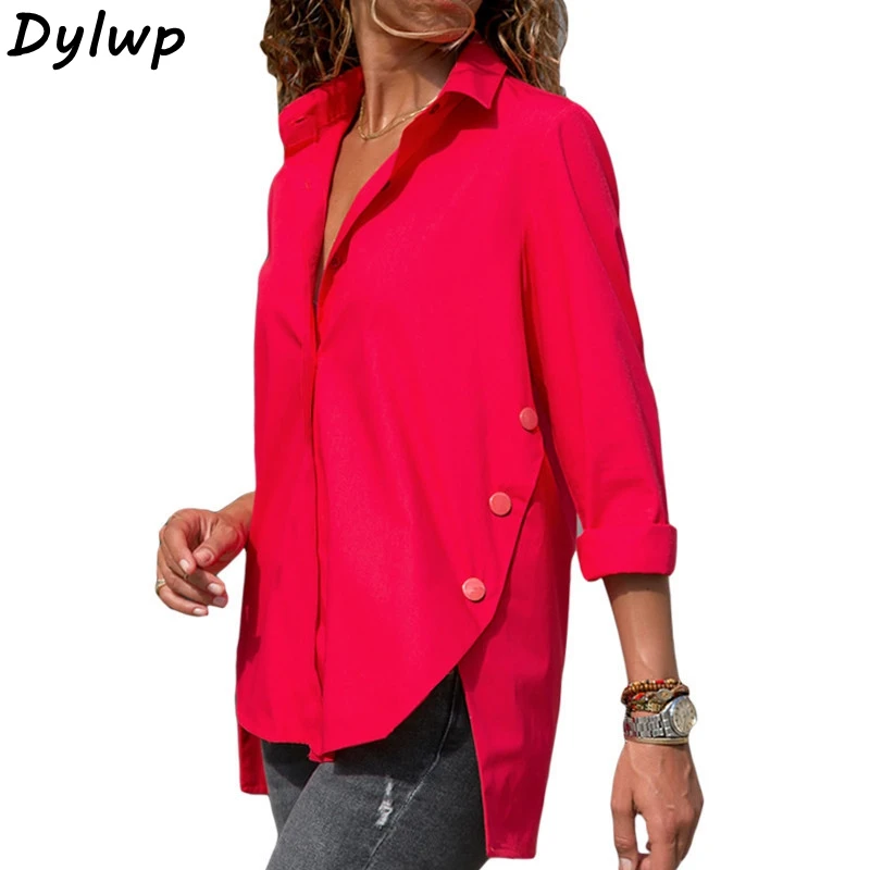 

3XL 4XL 5XL Large Sizes Women Irregular Blouses Casual Oversized Chiffon Shirts 2019 Spring Solid Color Turn-Down Collar Shirt