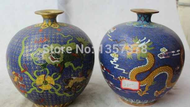 

shitou 001060 9" Marked Chinese Dynasty palace Cloisonne Bronze Gild flower Bottle Vase Pair