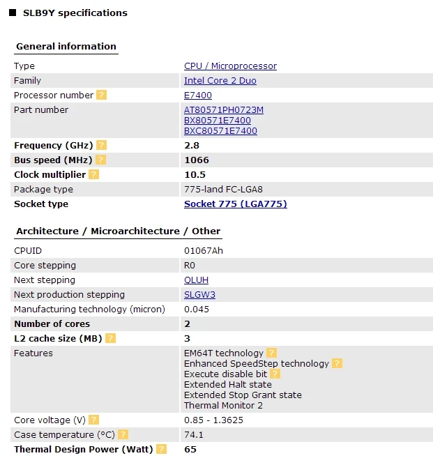 Процессор INTEL Core 2 Duo E7400 cpu(2,8 ГГц/3 м/1066 ГГц) Socket LGA 775