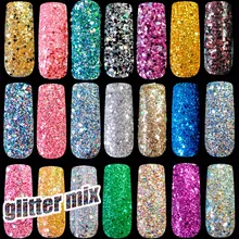 1 lot= 36pcs Pure and Holographic Nail art Glitter Powder DIY nail art glitter Sequins Gold Silver White Purple Glitter Mix Size