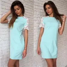 Fashion Summer Women Lace sleeve font b Dresses b font White Pink Bule 3 Colour O