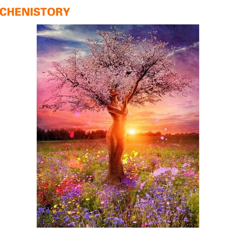 

CHENISTORY Frameless Sexy Tree DIY Painting By Numbers Landscape Modern Home Wall Art Decor Handpainted Oil Painting Unique Gift