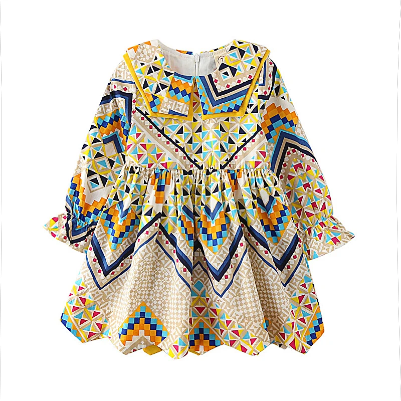 

Spring Autumn girls dress baby dress kids casual vestidos children princess dress jungle floral geometric totem print 1 to 6 yrs
