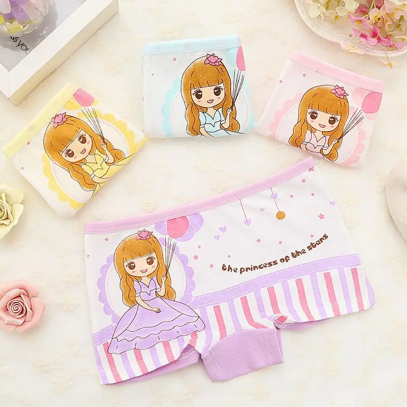 4Pcs Children's Girl Underwear Cotton Cute Cartoon New Girl Colorful