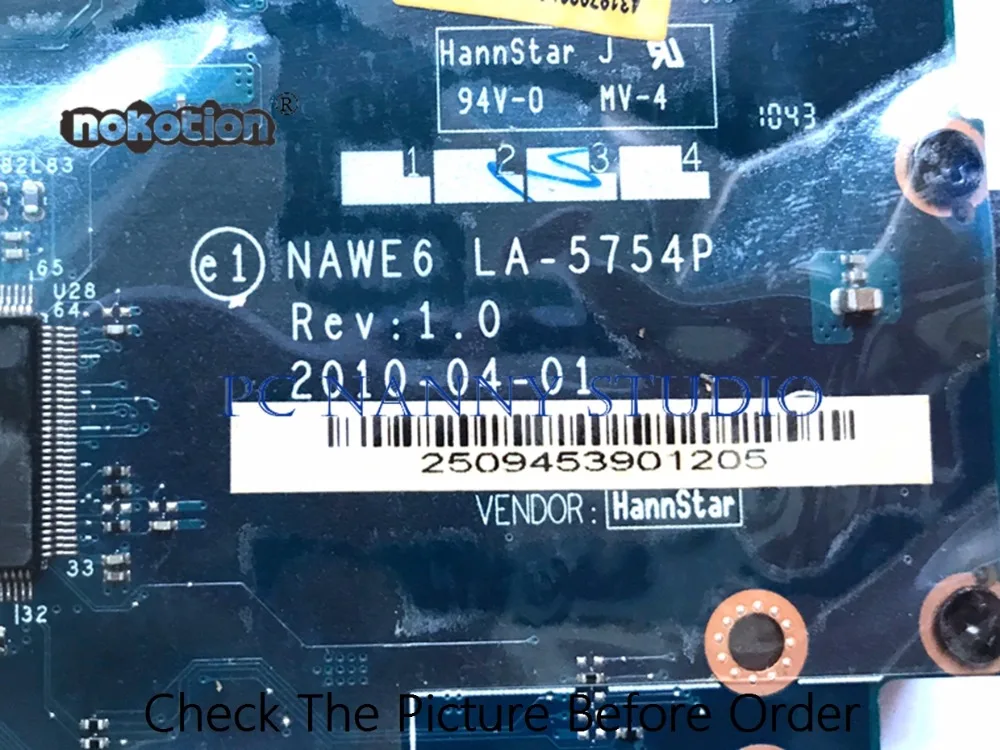 60% OFF  PANANNY FOR Lenovo G565 Z565 Laptop Motherboard LA-5754P DDR3 with cpu HD5340 tested