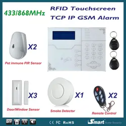 868 мГц alarma Casa Беспроводной проводной GSM ip tcp сети ALARME системы с домашним животным иммунной извещатель и Детекторы дыма