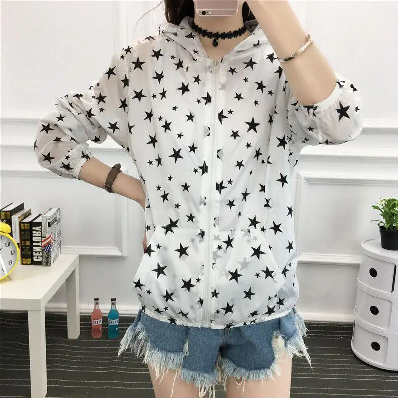 

2019 New Fashion Cartoon Print Shirt Zipper Pockets Summer Thin Section Jacket Women Sunscreen Jacket Long Sleeve Casual Jackets