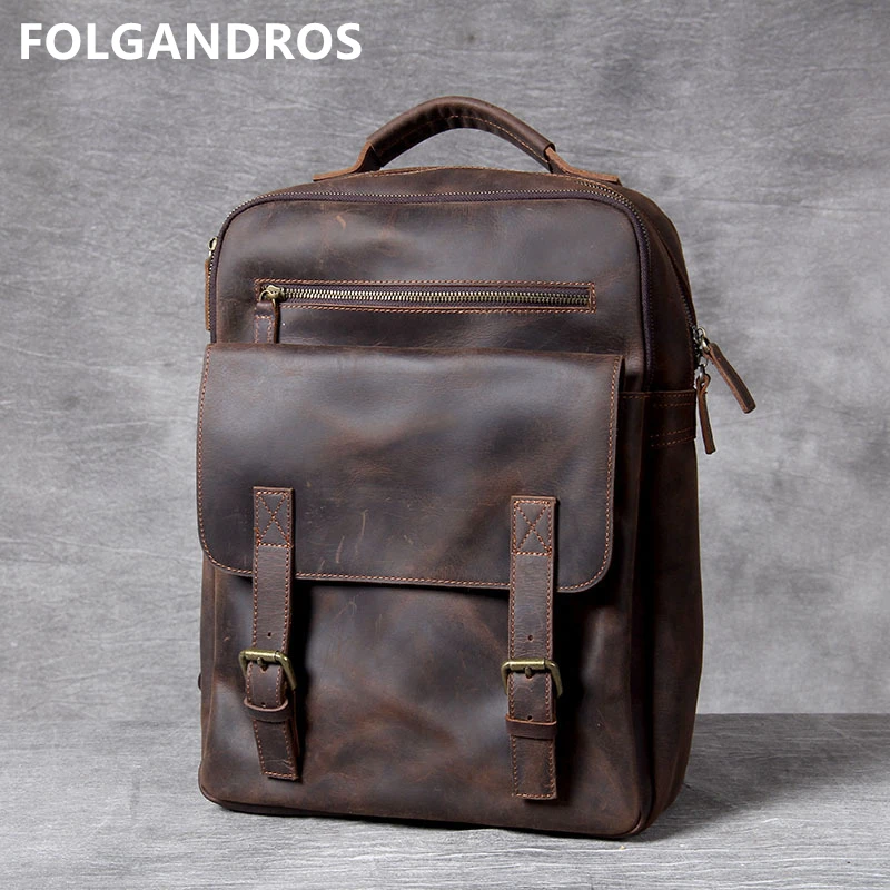 

5 days arrival, Men Brand Top Quality Cowhide Backpack Vintage Casual Genuine Leather Double Shoulder Bag Laptop School Daypack