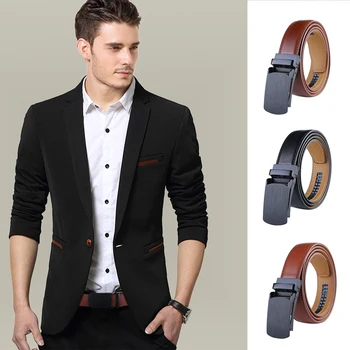 

KLV Men's High Quality Genuine Leather Pin Buckle Belt Male Fashion 120cm Brand Business Strap Belt For Jeans Trousers Suit Pant