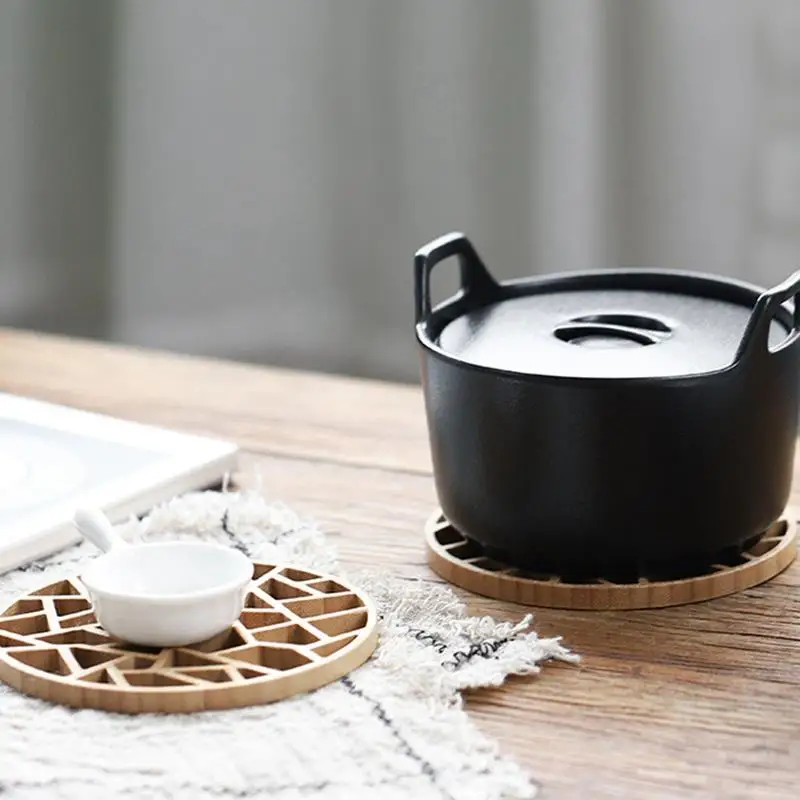 Столовые приборы, деревенский бамбуковый полый круглый коврик для чайной чашки с горячей изоляцией, винтажный художественный кухонный аксессуар