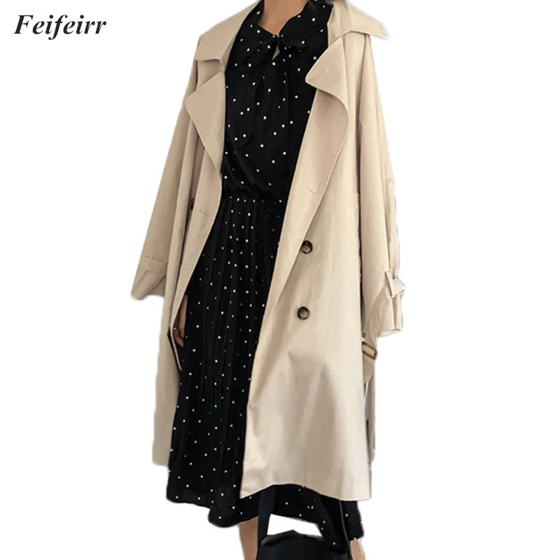 

Spring Autumn 2018 Women new Korean loose casual Windbreaker Fashion Solid color lapel Harajuku long sleeves jacket Overcoat