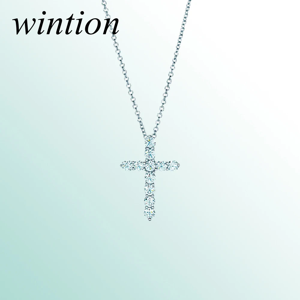 

Wintion tiff Cross pendant inlaid with zircon necklace Original 100% 925 Sterling Silver Women Free Shipping Jewelry Gift