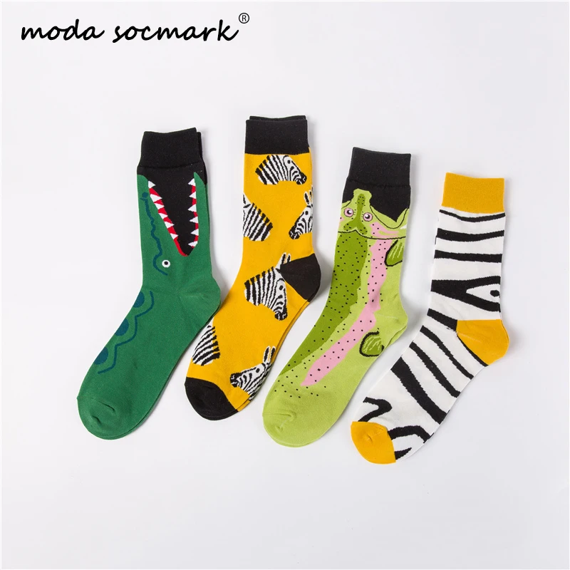

2020 Fashion Happy Socks color zebra stripes crocodiles Creative Art Socks Men Combed Cotton Harajuku Hip Hop Trend Funny Sock