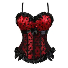 

Sexy Print Dot Lace Corset Top Palace Spaghetti Strap Bustiers red/pink zipper side Body Shaper S-6XL