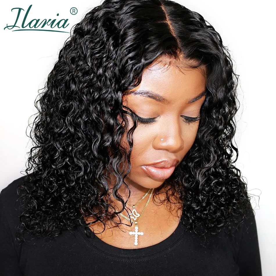 Comprar Pelucas de pelo humano con frente de encaje rizado Jerry corto Ilaria para mujeres negras pelucas de pelo Remy brasileño con pelo Bady