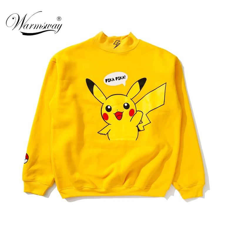 Women Japanese Cartoon Pokemon Pikachu Print Jumper Cool Streetwear Ulzzang BF Harajuku Sweatshirt Yellow Oversize Tops WH-001