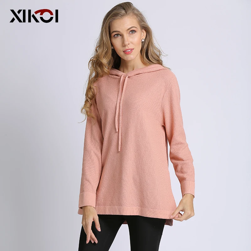 

XIKOI Women Knitted Pullovers Hooded O-Neck Fleece Lady Jumper Casual Women's Sportswear 2018 Autumn Solid Sportswear