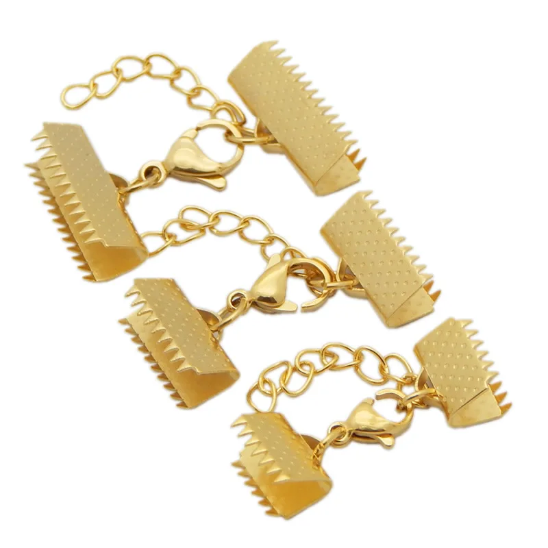 5sets/pack Gold Plated Stainless Steel Lobster Clasps For Leather Cord Bracelet Necklace End