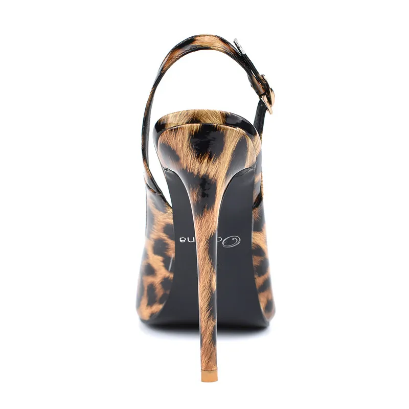 Chaussures Peep Cm Stiletto Partie Léopard D'été Talons Extreme Sangle Nouvelle Sexy Toe Haute Boucle 12 Dame Slingback Femmes Pompes Odetina AHwFn