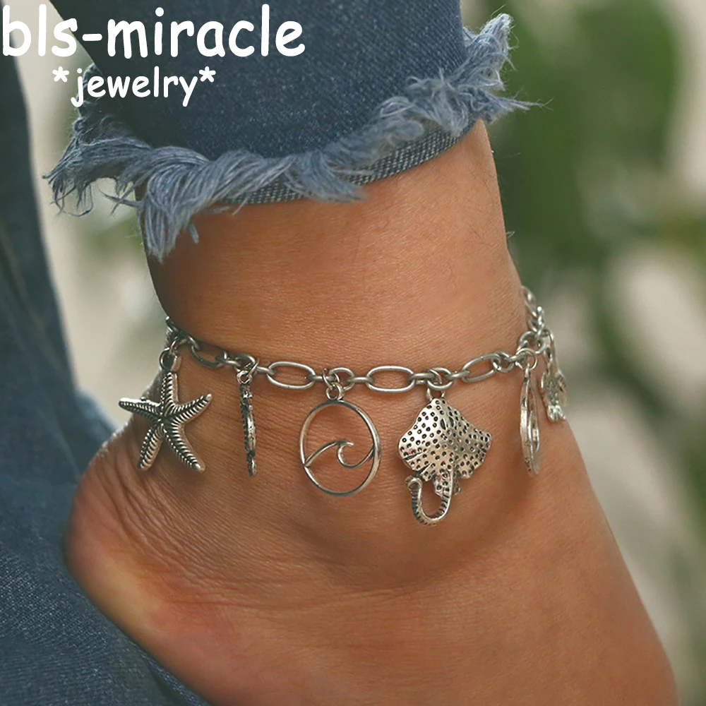 

Bls-miracle Boho Wave Marine Fish Pendant Anklets For Women 2018 Starfish Anklet Bracelets Foot Ocean Jewelry Drop Shipping AX16