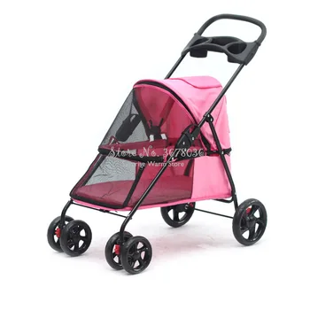 

Outdoor Traveling Pet Stroller Four Wheel Pet Carrier for Little Dog Cats Folding Breathable Oxford Pet Strollers Double Layers