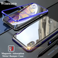Роскошный Магнитный адсорбционный чехол для телефона для Iphone Xs Max Xr X 8 7 6 6s Plus ультра магнитный металлический бампер задняя крышка из закаленного стекла