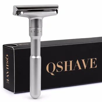 Qshave Adjustable Safety Razor Double Edge Classic Safety Razor shaving Mens Mild to Aggressive 1-6 Files , 1 handle & 5 blades