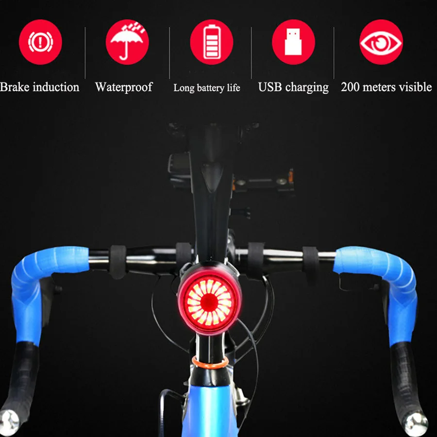 Велосипедный задний светильник BATFOX с функцией автоматического запуска/остановки тормозов IPx6, водонепроницаемый светодиодный велосипедный фонарь с зарядкой, 30 люменов, задний светильник для велосипеда