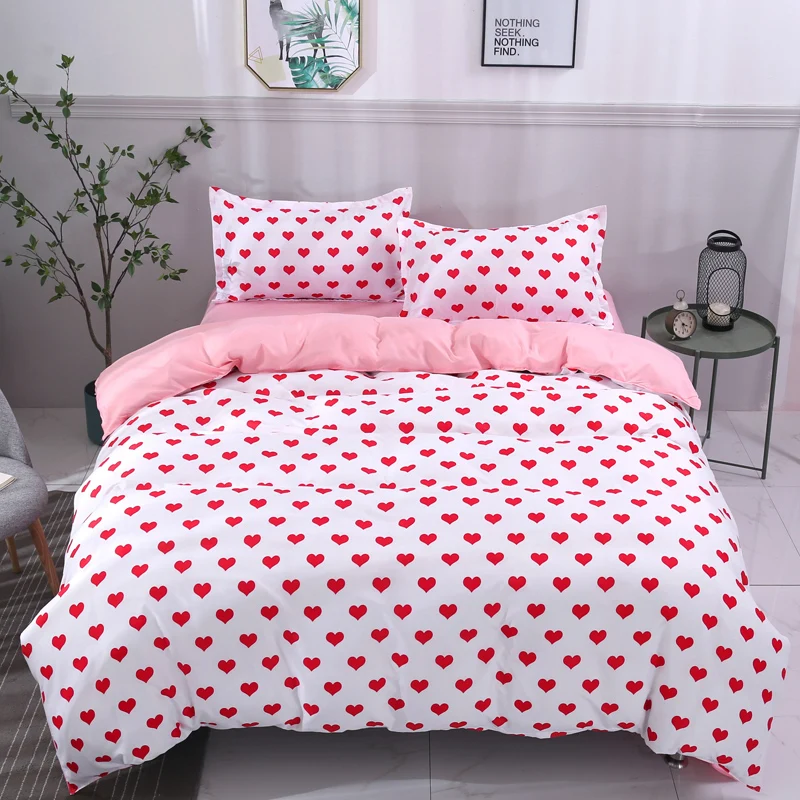 2018 Pink Hearts Simple Duvet Cover Set Polyester Microfiber Bedlinens