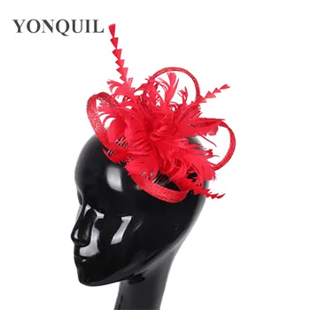 

red colortail fasinctor hats very nice bridal wedding hair accessories kentucky derby hats for sale feather party hats 17 color
