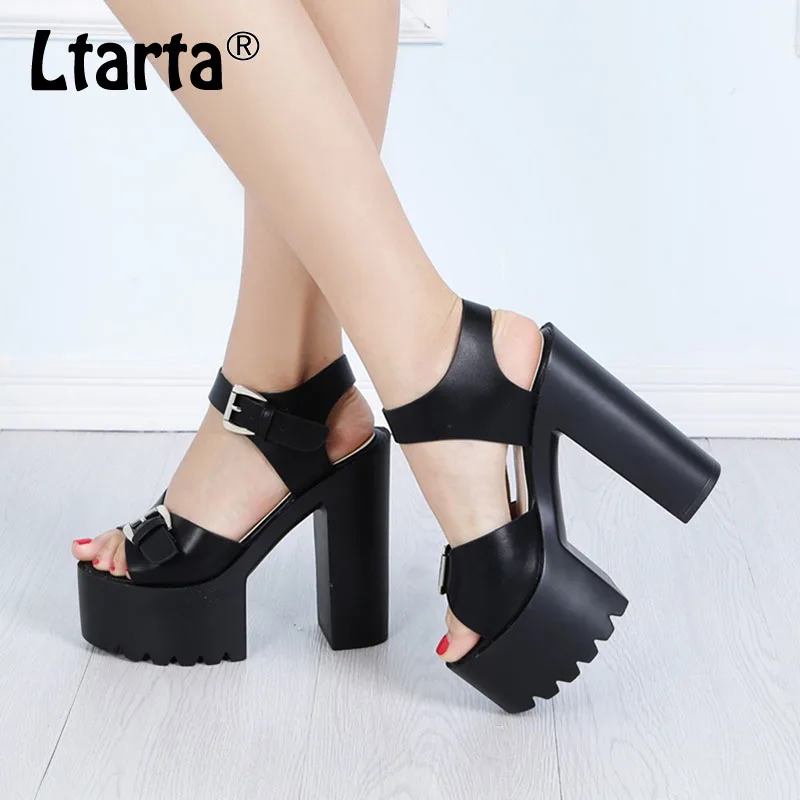 

LEOPARD LAND 2019 Summer high-heeled Shoes 14CM thick-soled Sandals T Platform Nightclub Hate High Belt Buckle Sandals ZYW-651-5