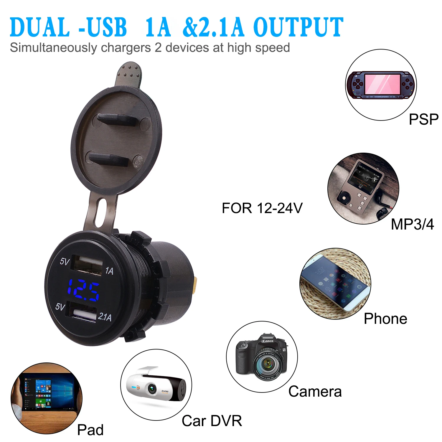 WUPP 5V 2.1A/1A Dual USB Автомобильное зарядное устройство светодиодный дисплей Универсальный телефон прикуриватель адаптер цифровой вольтметр 12-24 В