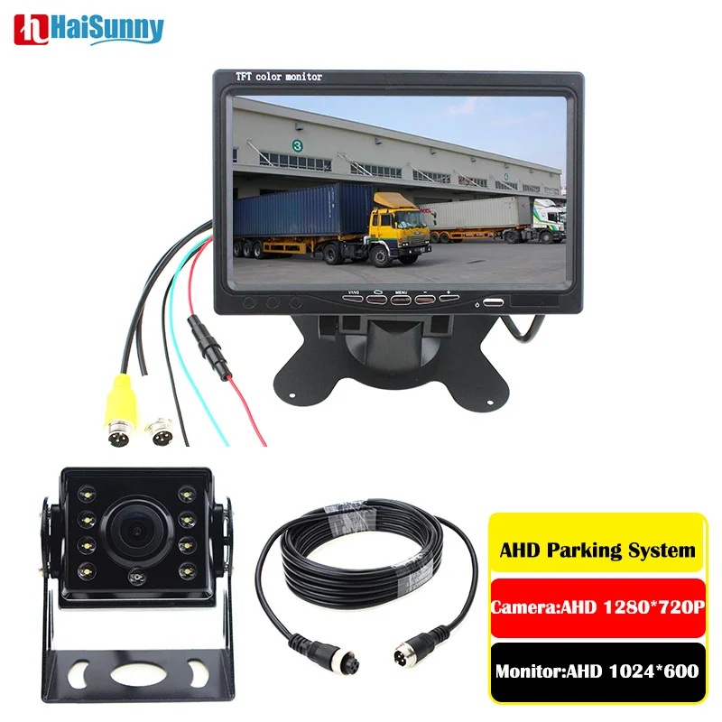 Vehicle IR LED Backup Reverse Camera AHD 1280*720P 4-pin Connector With 7" IPS TFT Rear View Monitor 1024*600 for Bus Truck |