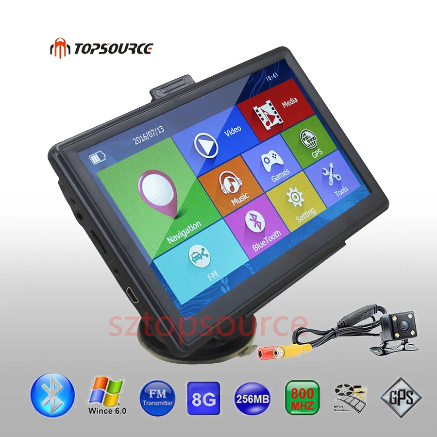 TOPSOURCE 7 дюймов HD Автомобильный gps навигатор 8 Гб Windows CE 6 0 емкостный экран камера