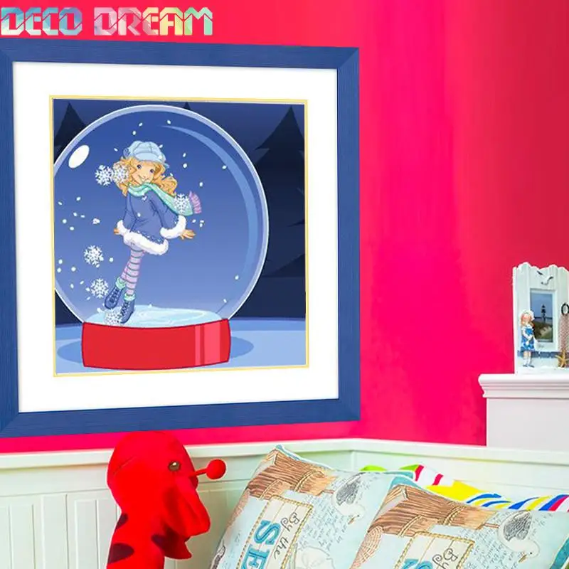 

Diy Full Round Pebble Kids Diamond Embroidery Painting Rhinestones Kit Skating Girl In Snow Globe Cartoon Mosaic Deco Hobby Gift