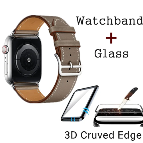 Ремешок из натуральной кожи с логотипом Herm для Apple Watch Series 5, 4, 3, 2, 1, 44 мм, 40 мм, сменный ремешок для наручных часов iWatch - Цвет ремешка: Etoupe