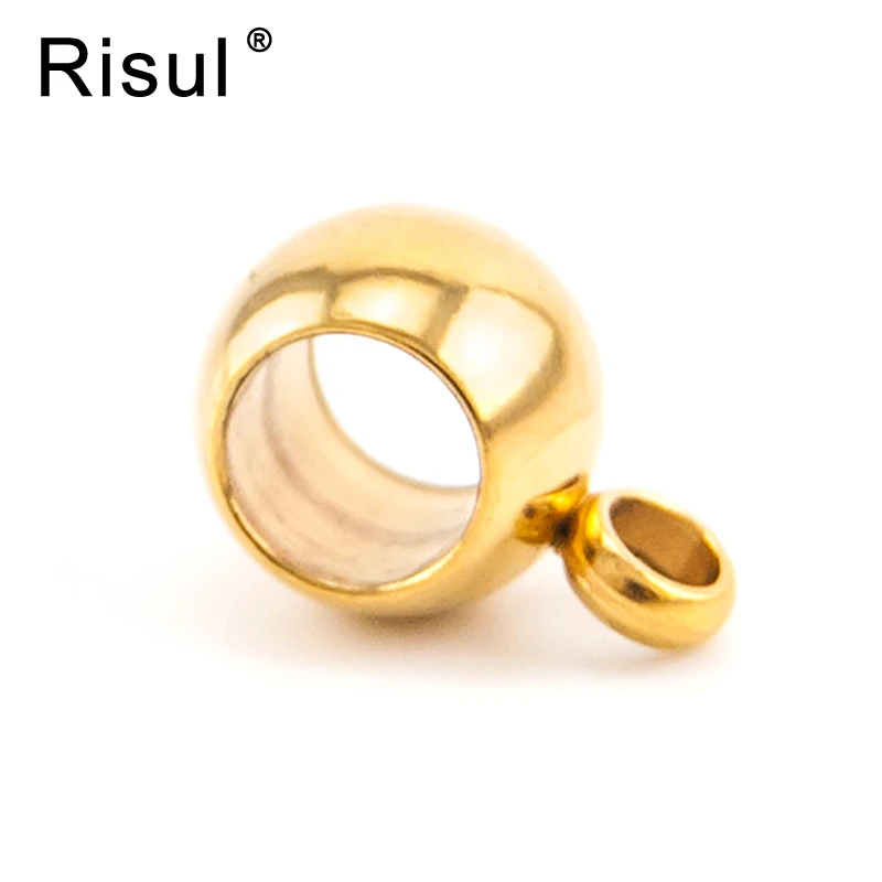 

10 units Stainless Steel golden 6/8mm large hole bead loop charm Pendant Slide Bead Bails Necklace Bracelet Charm bead