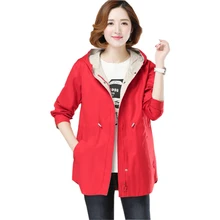 Весна Осень Женские повседневные куртки сплошной цвет с капюшоном Свободная верхняя одежда Топы для женщин ветровка размера плюс пальто FP1530