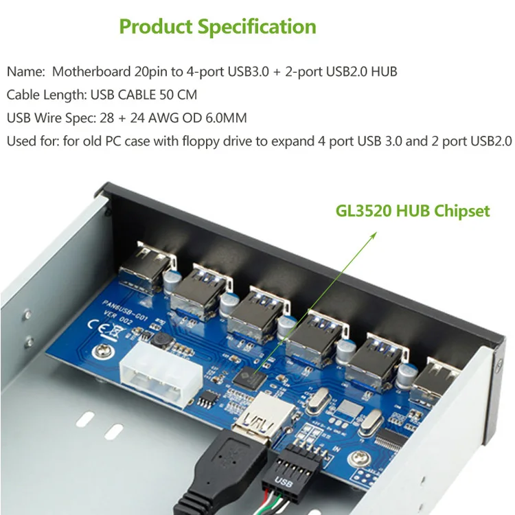 Ult-лучший USB 3,0 спереди Панель DIY оптический привод Материнская плата 20pin до 4-порт USB3.0+ 2-портовый USB2.0 концентратор кабель 50 см